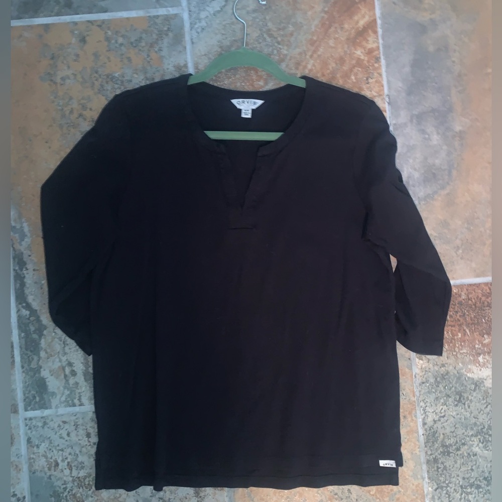 orvis medium black v neck mid length sleeve shirt
